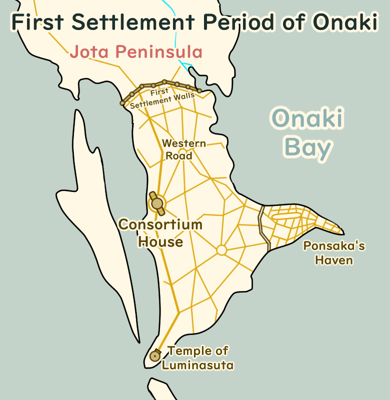 A map of known structures in the First Settlement era.